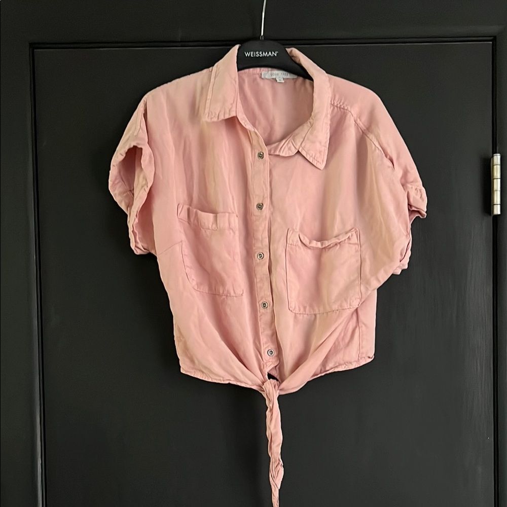 Love Tree Pink Button Down Tie Front Top